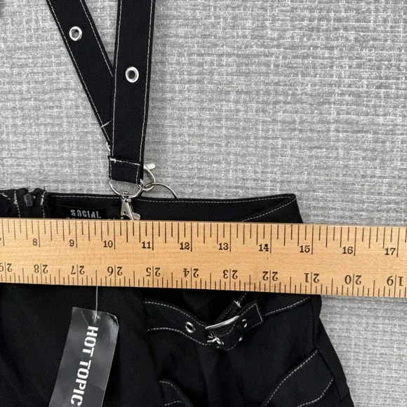 Social Collision Suspender Skirt Women L Black Pleated Grommet Goth Emo - Picture 6 of 10